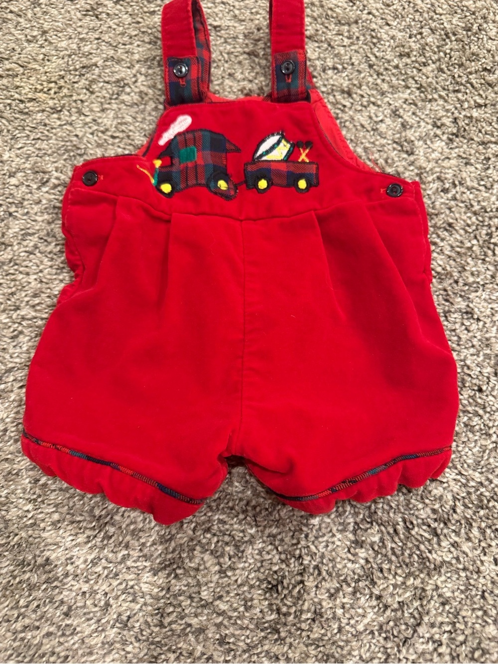 Vintage Baby Boy Velvet Train Holiday Christmas Shortalls 3-6 months